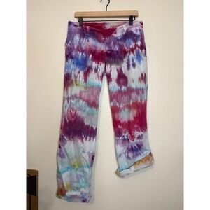 American Eagle Tie Dye Pants Size 10 Reg Multicolor‎ Cotton Roll Tab Hem